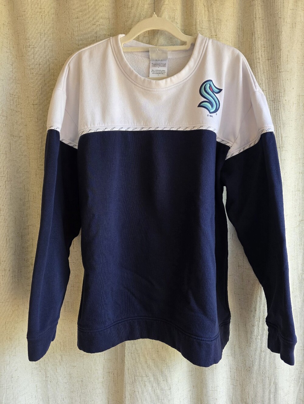 NHL Seattle Kraken Navy and White Colorblock Crewneck Sweatshirt